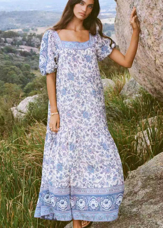 SPELL & THE GYPSY Folk Song Square Neck Gown - Sky