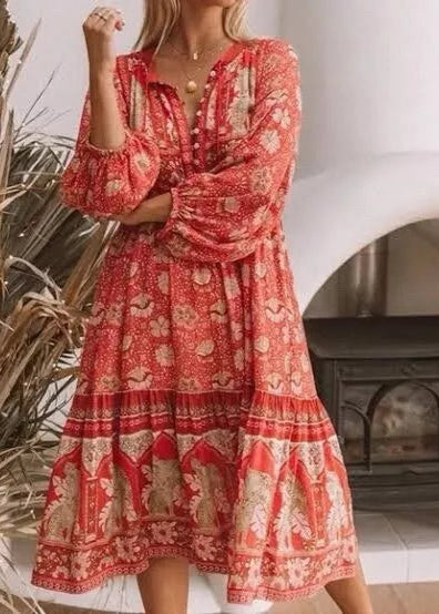SPELL & THE GYPSY  Cherry Red Poinciana Midi Bohemian Dress
