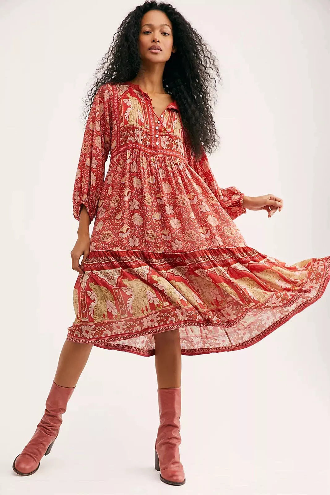 SPELL & THE GYPSY  Cherry Red Poinciana Midi Bohemian Dress
