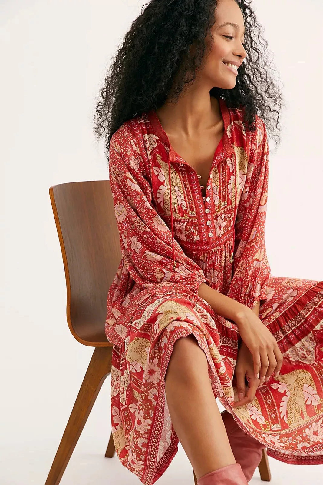 SPELL & THE GYPSY  Cherry Red Poinciana Midi Bohemian Dress