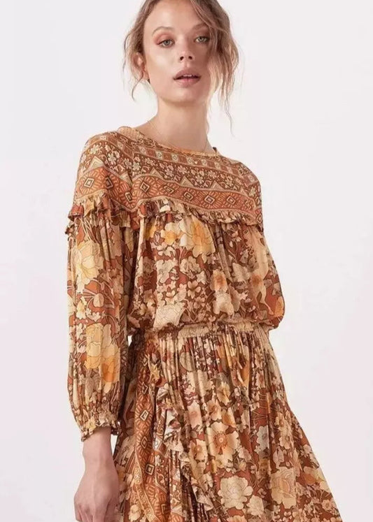 SPELL & THE GYPSY  ~ Boho Floral Amethyst Blouse - Orange Amber