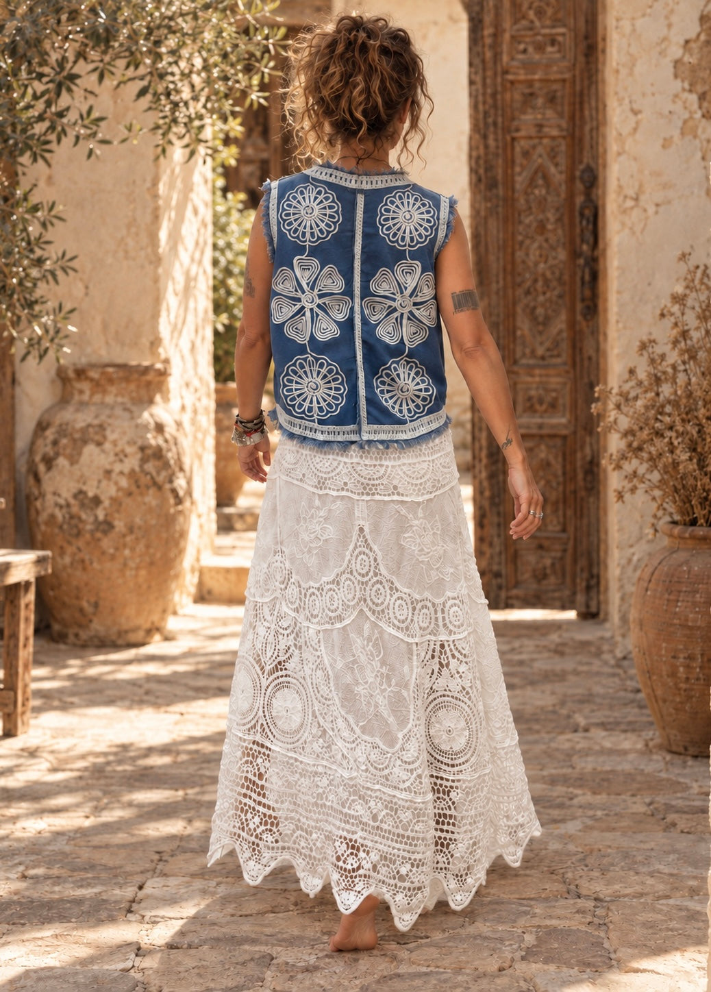 White Magnolia Embroidered Lace Skirt ~ Dream catcher
