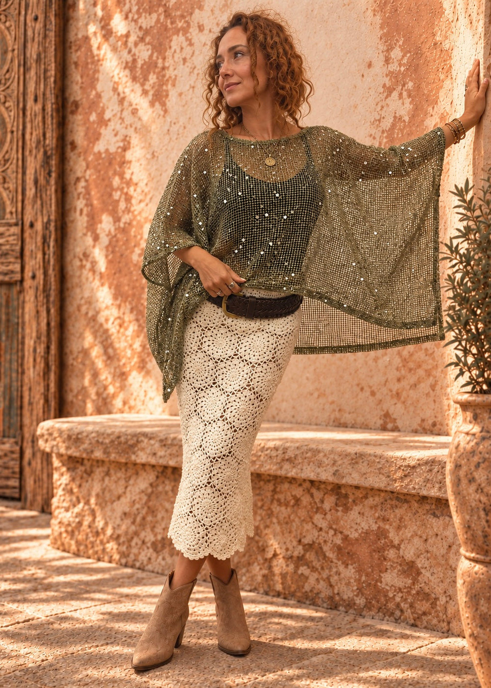 Worthier Sahara Shimmer Sequin Top ~ Matcha